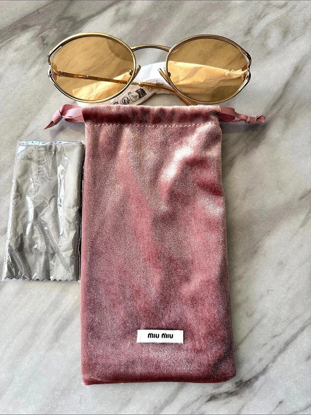 Miu MU52YS Oval Sunglasses Gold & Pink